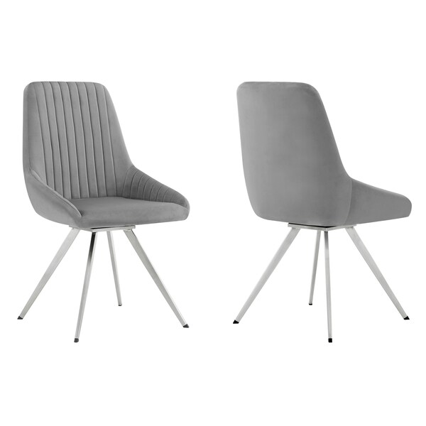 Armen Living Skye Swivel Gray Velvet and Brushed Stainless Steel Dining Room Chairs, PK2 LCSKSIGR - main